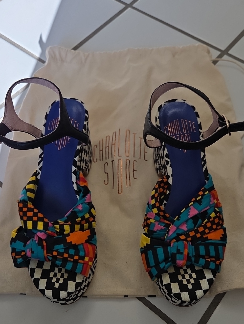 Charlotte Stone Multicolor Geometric Knot-Front Sandals